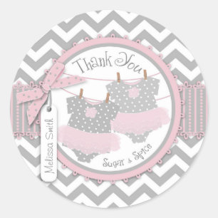 Twin Girls Tutus Chevron Print Thank You Label