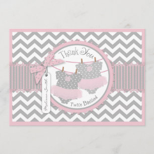 Twin Girsl Tutus Chevron Print Thank You Card