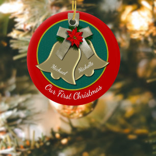 Twin Gold Bells Couple's First Christmas Ornament
