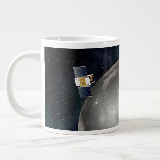 Twin Grail Spacecraft Orbiting The Moon. Large Coffee Mug (Left)