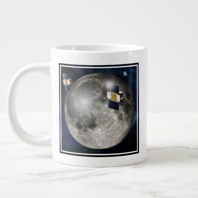 Twin Grail Spacecraft Orbiting The Moon. Large Coffee Mug (Left)