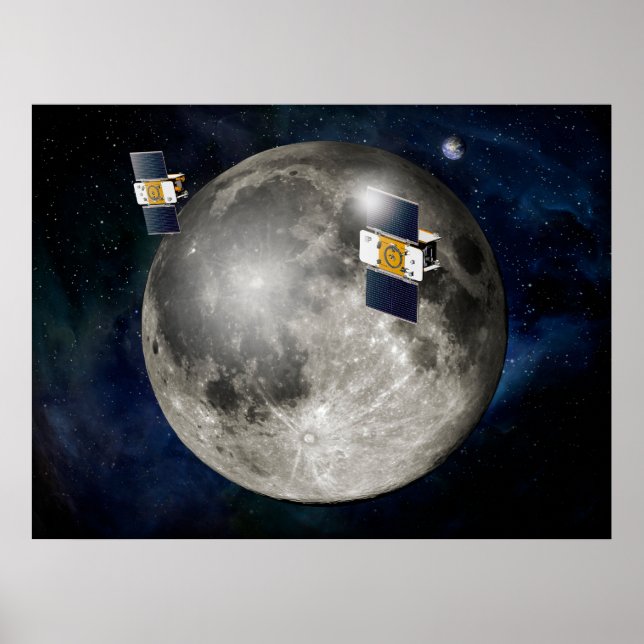 Twin Grail Spacecraft Orbiting The Moon. Poster (Front)