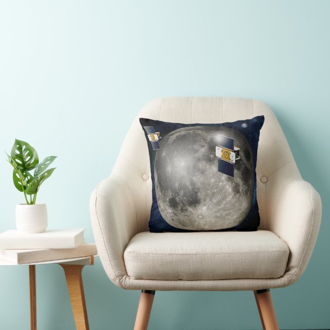 Twin Grail Spacecraft Orbiting The Moon. Throw Pillow (Chair)