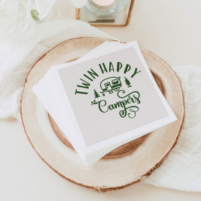Twin Happy campers minimalist 1st birthday Napkin (Creator Uploaded)