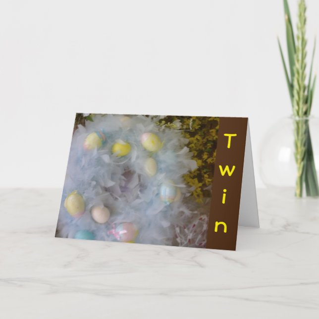 TWIN-HAPPY EASTER HAPPY SPRING WITH PRETTY EGGS HOLIDAY CARD (Front)