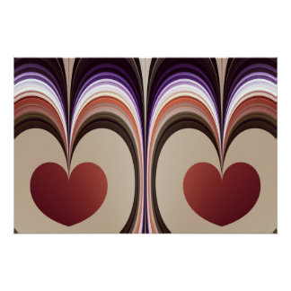 Twin Hearts Fractal Arc Retro Stripes Pattern Poster