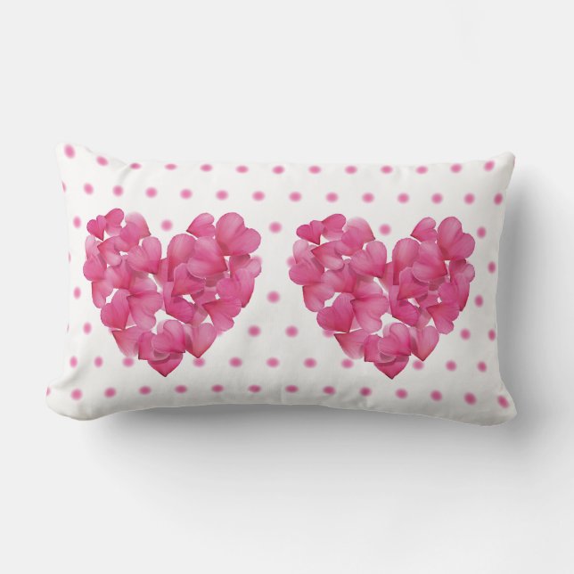 Twin Hearts, Pink blush rose petal Lumbar Cushion (Front)