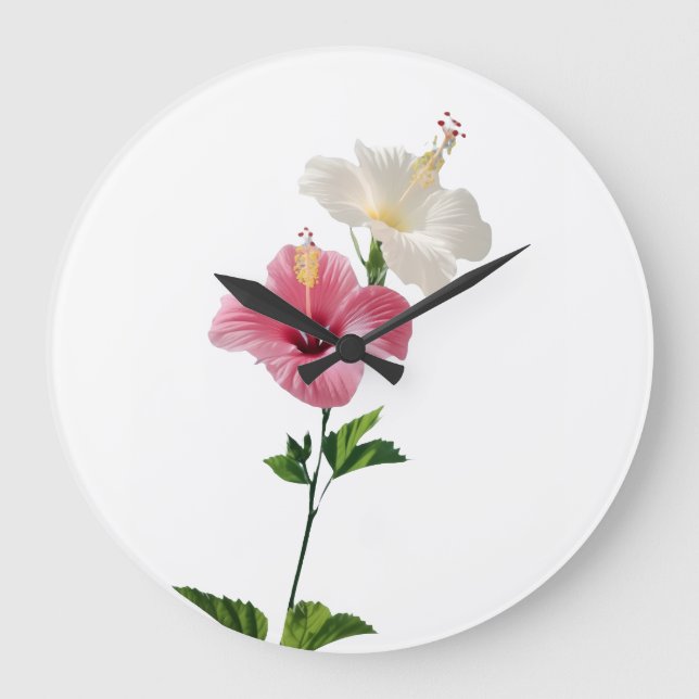 Twin Hibiscus Elegance Blush & Ivory Bloom Harmony Large Clock (Front)
