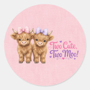 Twin Highland Cows Girls Birthday Party Classic Round Sticker