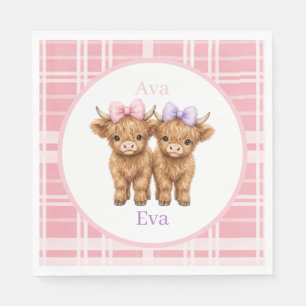 Twin Highland Cows Girls Birthday Party Napkin