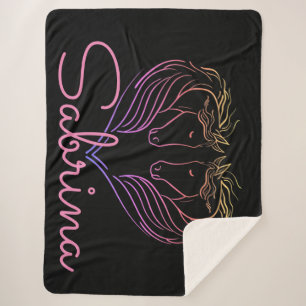 Twin Horse Head Heart Personalized   Sherpa Blanket
