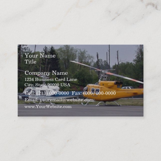 Twin Huey helicopters with trees in background Business Card (Front)