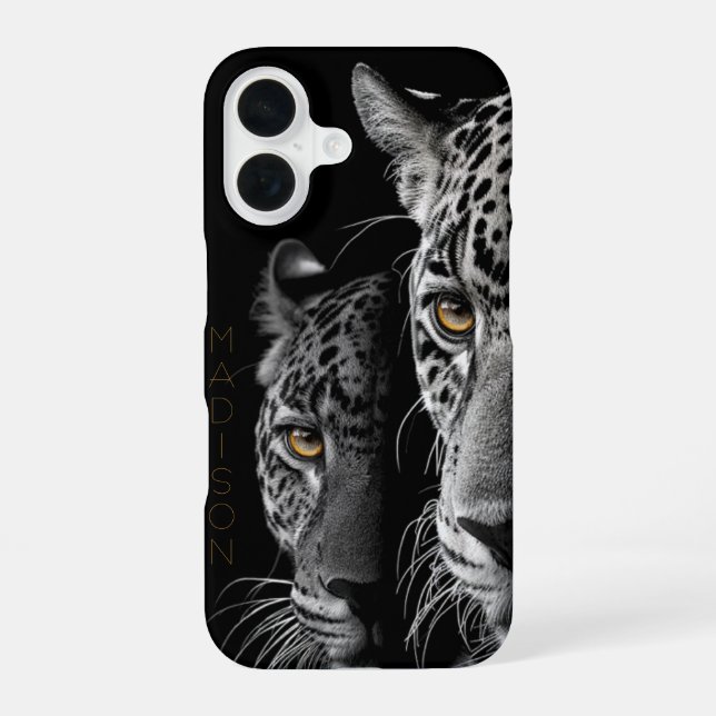 Twin Jaguars – Amber Eyes (Customizable) iPhone 16 Case (Back)
