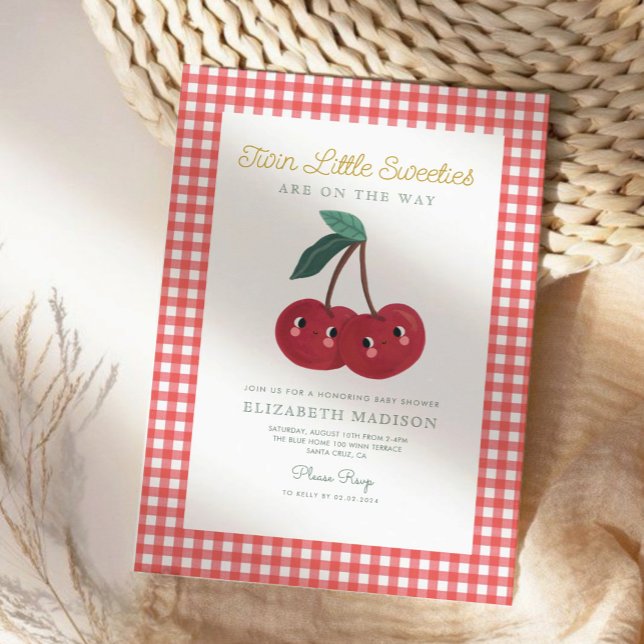 Twin Little Sweeties Cherry Berry Baby Shower Invitation (Creator Uploaded)