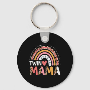 Twin Mama Mothers Day Funny Leopard Rainbow New Mo Keychain