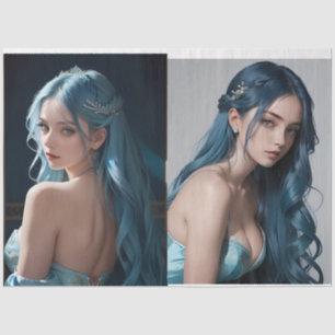 Twin Mermaid Icy Blue pair decoupage Paper 