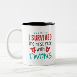 Twin Mom I Survived The First Year With Twins Two-Tone Coffee Mug