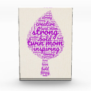 Twin Mom Leaf Shaped Word Cloud in Pink Photo Block