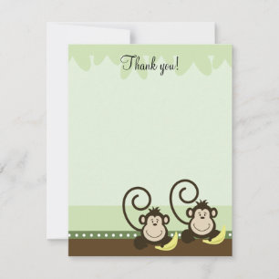 Twin Monkeys Baby Jungle 4x5 Flat Thank you note Card