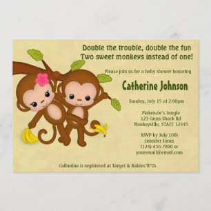 TWIN Monkeys Baby Shower Invitations GARDE FILLE