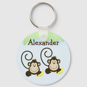 TWIN MONKEYS SILLY MONKEY Favour or Name Tag Keychain