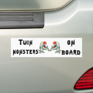 Twin Monsters On Board - Two Monsters Fist Bumping Bumper Sticker