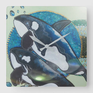 Twin orcas square wall clock