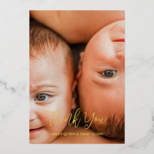 Twin Overjoyed Thank you photo birth Announcement