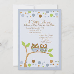 Twin Owl Baby Shower Invitation