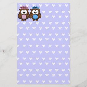 twin owl princess & prince stationery