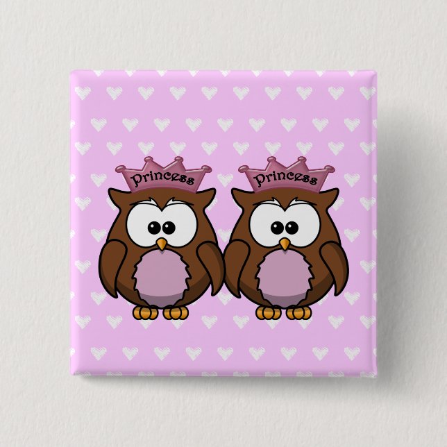 twin owl princesses 2 inch square button (Front)
