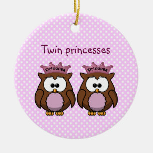 twin owl princesses ceramic ornament