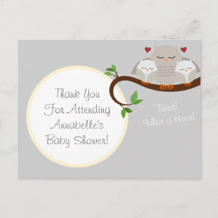 Twin Owls Baby Shower Thank You Postcard