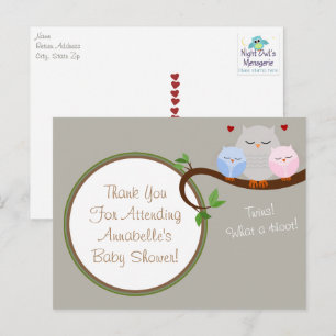 Twin Owls Boy & Girl Merci Carte postale