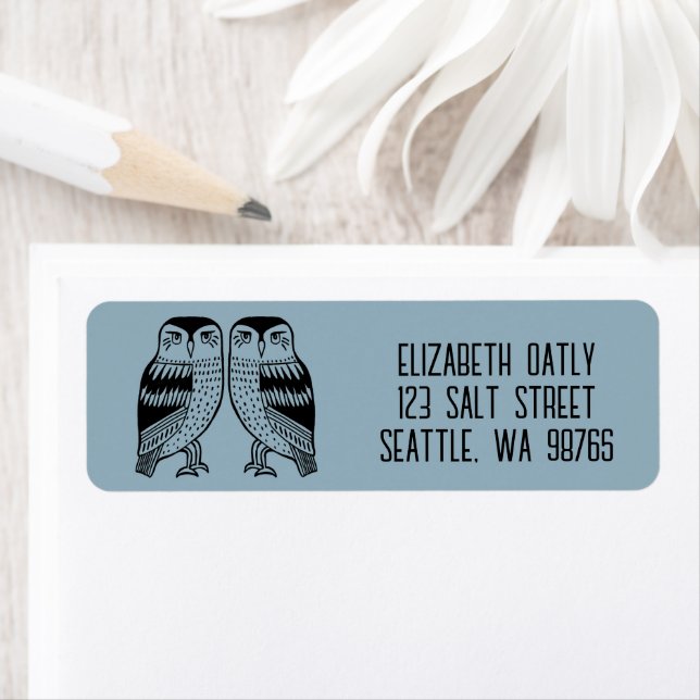 Twin Owls Line Drawing Cute CUSTOM Return Address (Insitu)