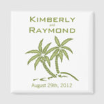 Twin Palm Trees Save the Date Wedding Magnet<br><div class="desc">This simple but elegant wedding save the date magnet features two green palm trees with the Bride & Groom's names above and the wedding date beneath. This could be used as a save the date reminder magnet or as a wedding day momento favour. Perfect for tropical, seaside, ocean or beach...</div>