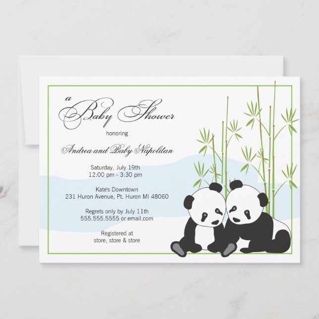 Twin Pandas | Baby Shower Invitations (Front)