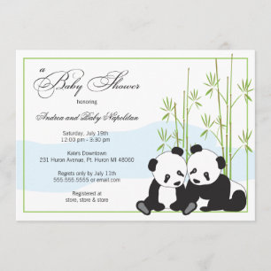 Twin Pandas  Invitations de douches pour bébés