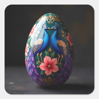Twin Peacock Easter Eggs Square Sticker