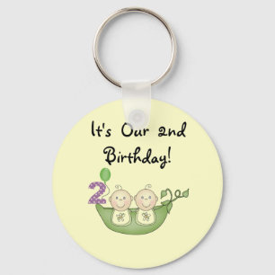 Twin Peas in a Pod 2nd Birthday T-shirts and Gifts Keychain
