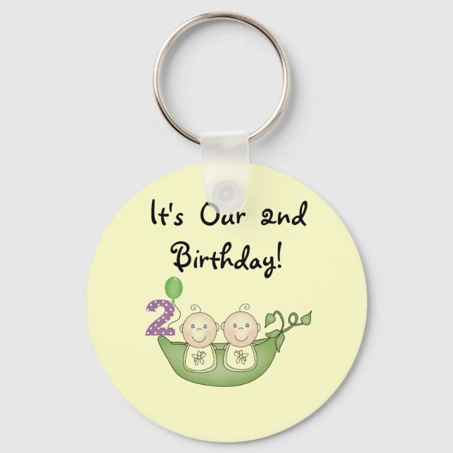 Twin Peas in a Pod 2nd Birthday T-shirts and Gifts Keychain (Front)