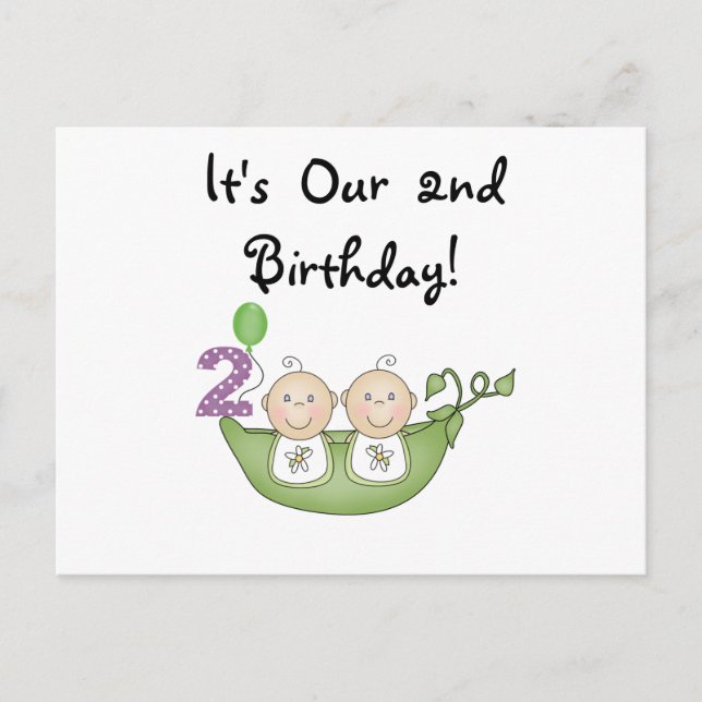 Twin Peas in a Pod 2nd Birthday T-shirts and Gifts Postcard (Front)