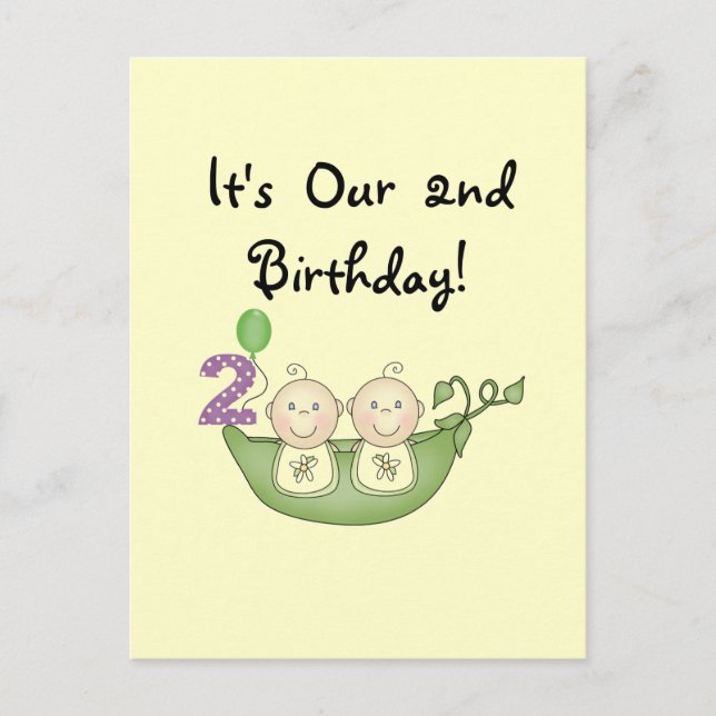 Twin Peas in a Pod 2nd Birthday T-shirts and Gifts Postcard (Front)