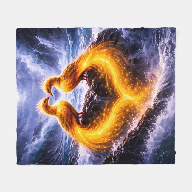 Twin Phoenixes of Eternal Light Fleece Blanket (Front (Horizontal))