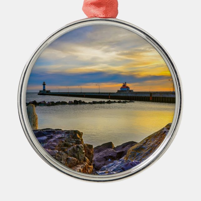 Twin Pier Morning Metal Ornament (Front)