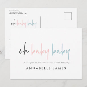 twin pink blue modern typography contemporary chic invitation