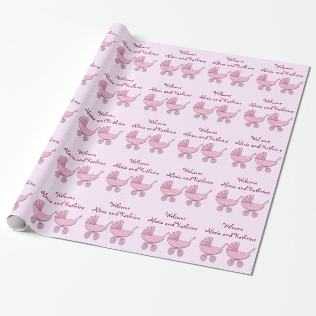 twin pink polka dots baby strollers wrapping paper (Unrolled)
