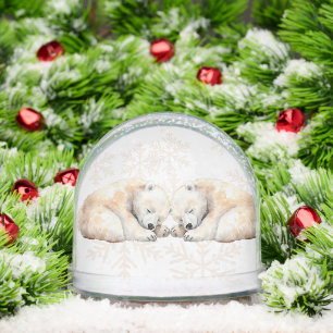 Twin Polar Bears Double Snuggles  Snowglobe