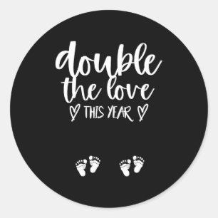 Twin Pregnancy Valentines Day Baby Announcement Classic Round Sticker
