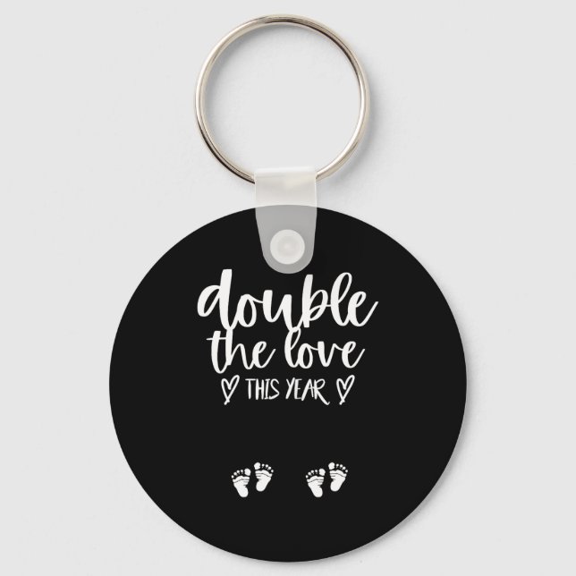 Twin Pregnancy Valentines Day Baby Announcement  Keychain (Front)